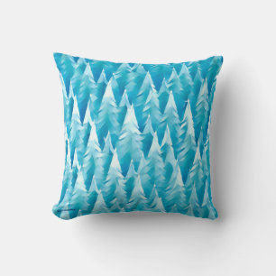 Blue Fractal Forest Throw Pillow