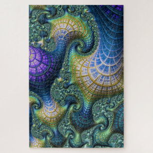 Blue Fractal Holographic Architectural Spirals Jigsaw Puzzle