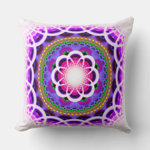 Blue fractal mosaic pattern throw pillow