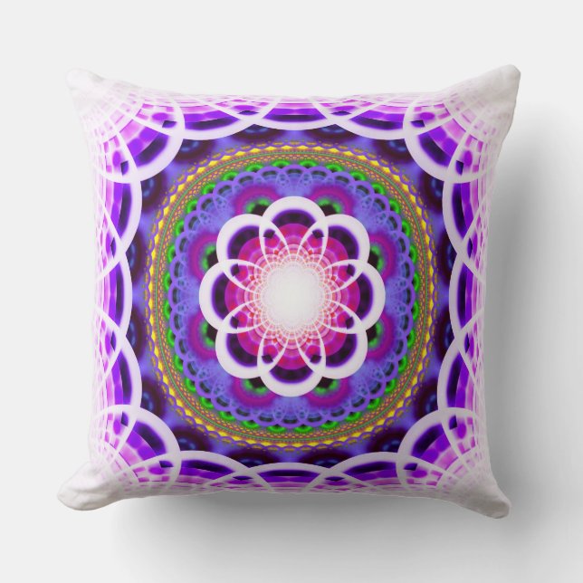 Blue fractal mosaic pattern throw pillow (Front)