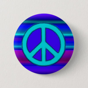 Blue Fractal & Peace Sign 2 Inch Round Button