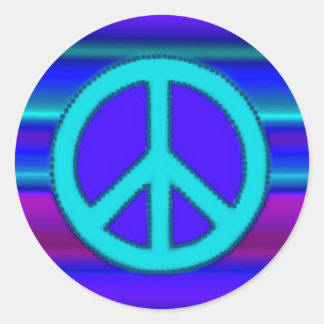 Blue Fractal & Peace Sign Classic Round Sticker