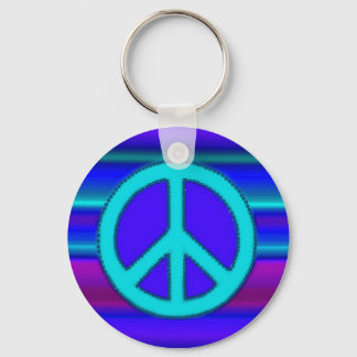 Blue Fractal & Peace Sign Keychain