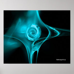 BLUE FRACTAL ROSE Turquoise Black Poster