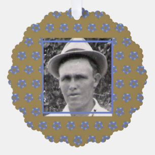 Blue Fractal Stars on Gold Color   Ancestor Photo Ornament Card