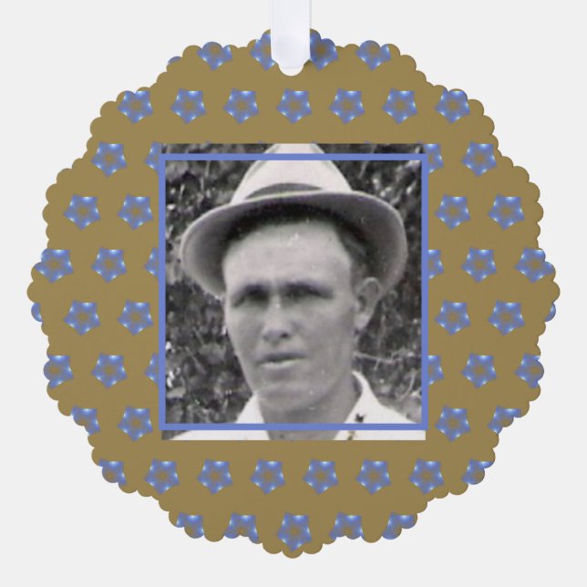 Blue Fractal Stars on Gold Colour | Ancestor Photo Ornament Card (Front)