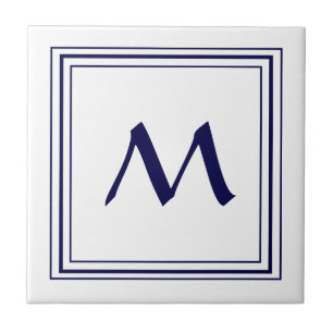 Blue Frame Monogram Letter M Minimalistic Tile