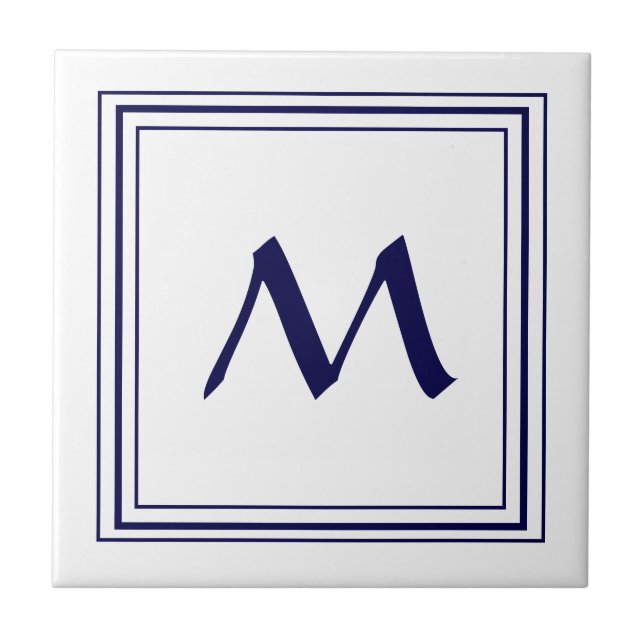 Blue Frame Monogram Letter M Minimalistic Tile (Front)