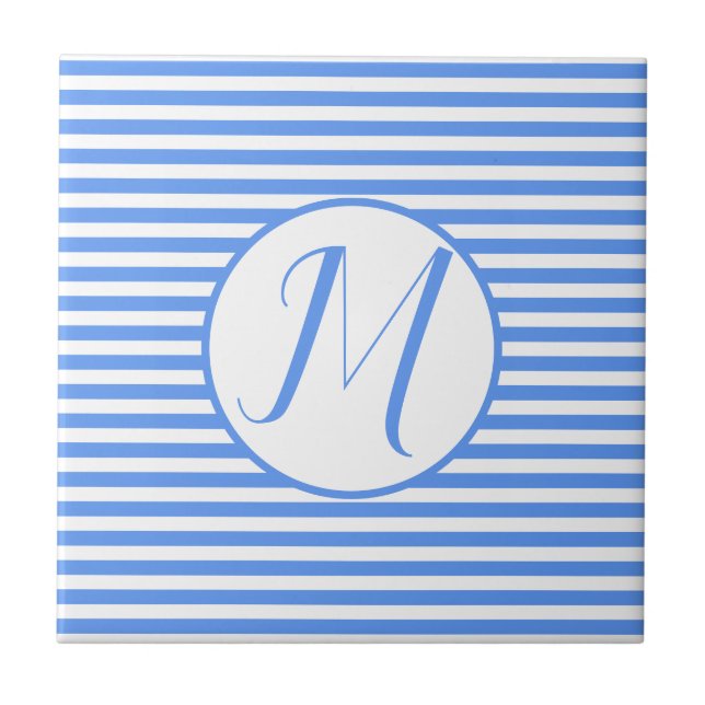 Blue Frame Monogram Letter M Stripes Tile (Front)