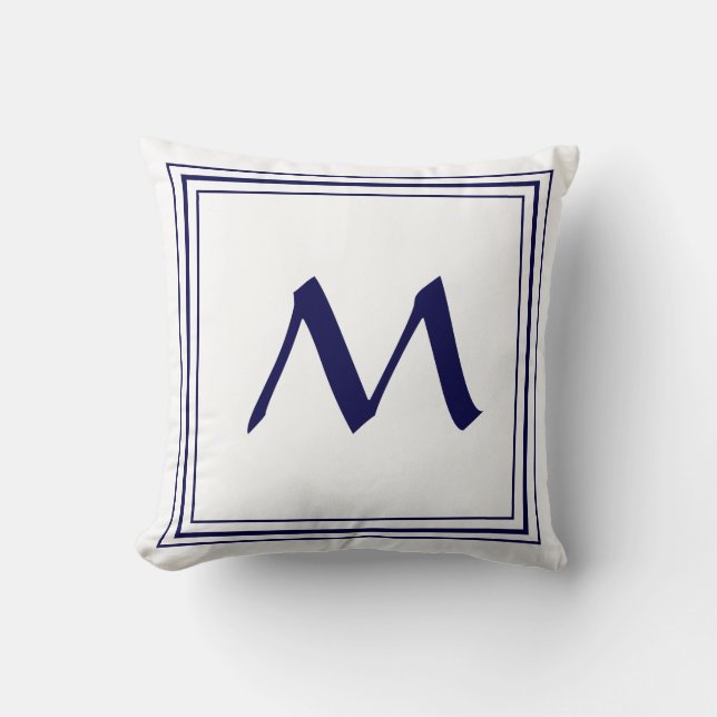 Blue Frame Monogram Letter Minimalistic Cushion (Front)