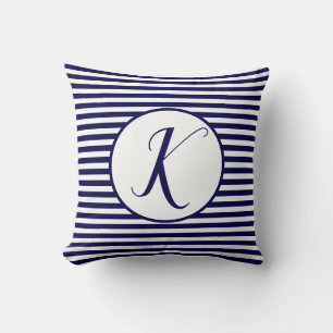 Blue Frame Monogram Letter Stripes Cushion