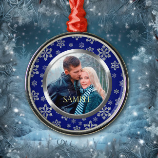 Blue Frame Silver Snowflake Template Metal Ornament