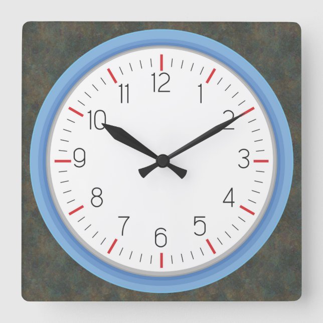 Blue Frame Tarnish Square Wall Clock (Front)