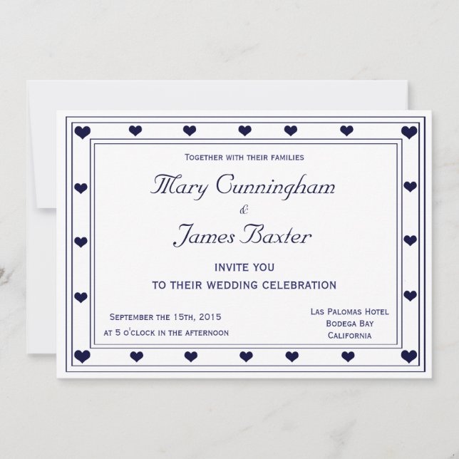 BLUE FRAME WITH HEARTS (horizontal) Invitation (Front)