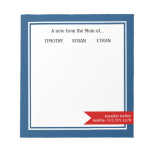 Blue Framed "From the Mom of", Personalized Notepad