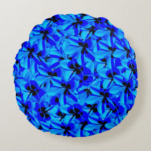 Blue Frangipani Flowers, Round Pillow