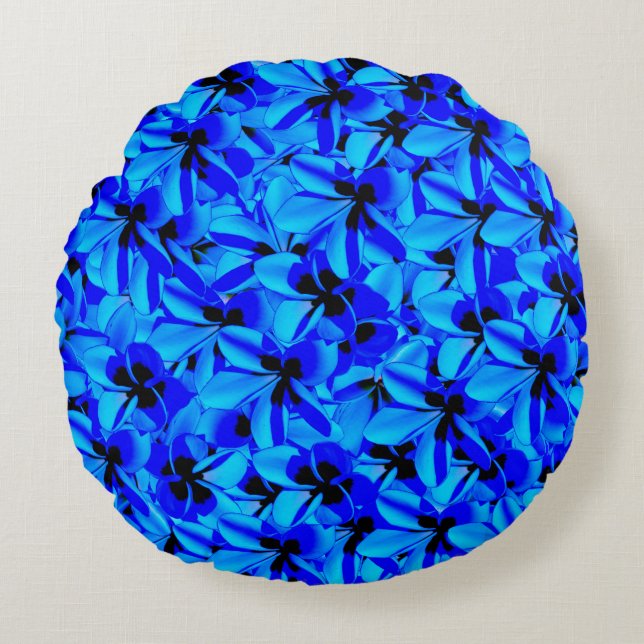Blue Frangipani Flowers, Round Pillow (Front)