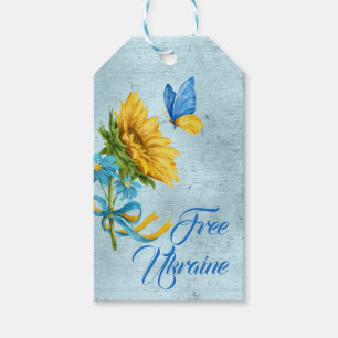 Blue Free Ukraine Sunflower & Butterfly  Gift Tags