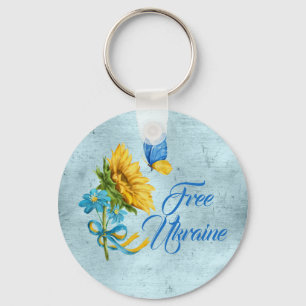 Blue Free Ukraine Sunflower & Butterfly  Keychain
