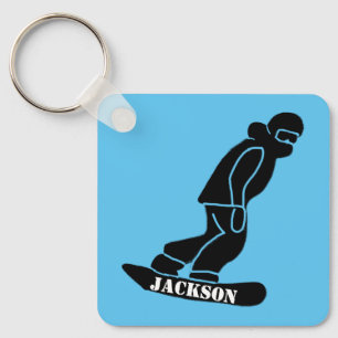 Blue Freeride Snowboarder Snowboarding Stencil Keychain