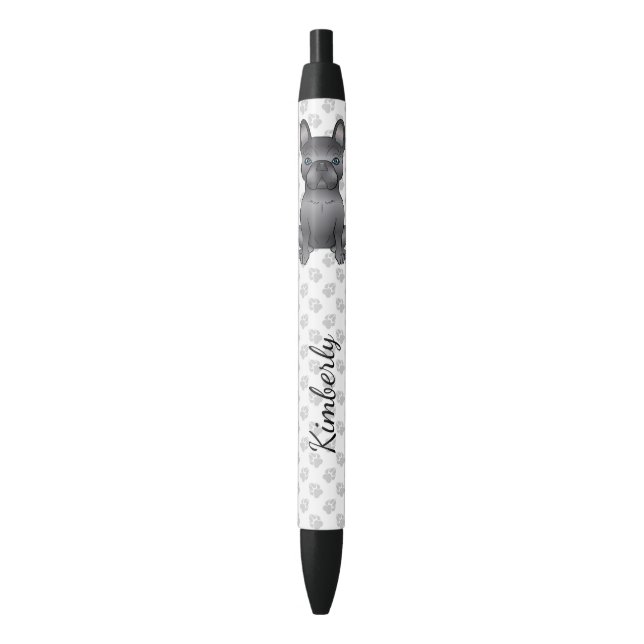 Blue French Bulldog / Frenchie Cartoon Dog & Name Black Ink Pen (Front Vertical)