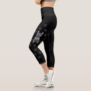 Blue French Bulldog / Frenchie Cartoon Dog & Paws Capri Leggings