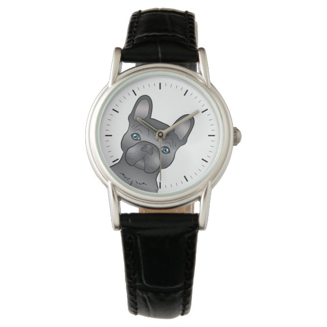 Blue French Bulldog / Frenchie Cute Cartoon Dog Watch (Front)