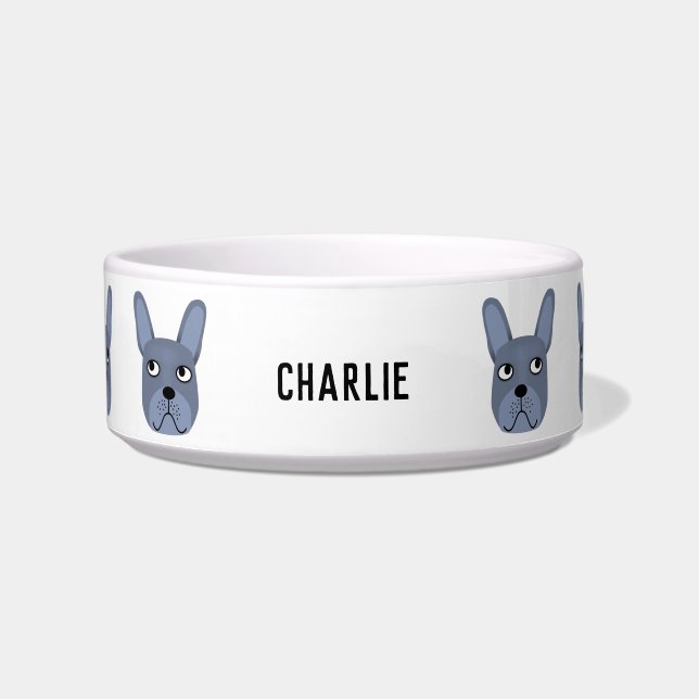 Blue French Bulldog Name Bowl (Front)