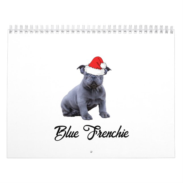 Blue French Bulldog Santa Hat Calendar (Cover)