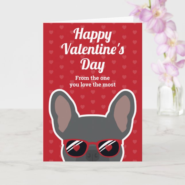 Blue French Bulldog Valentine's Day Card (Orchid)