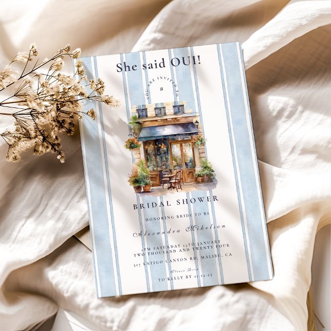 Blue French Cafe Bridal Shower Invitation (Creator Uploaded)