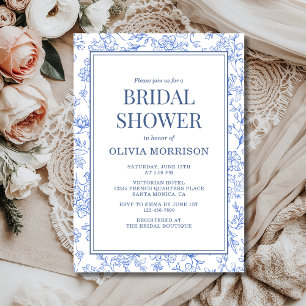 Blue French Chinoiserie Floral Bridal Shower Invitation