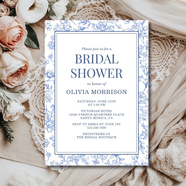 Blue French Chinoiserie Floral Bridal Shower Invitation (Creator Uploaded)
