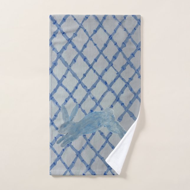 Blue French Country Bunny Rabbit Hand Towel (Hand Towel)