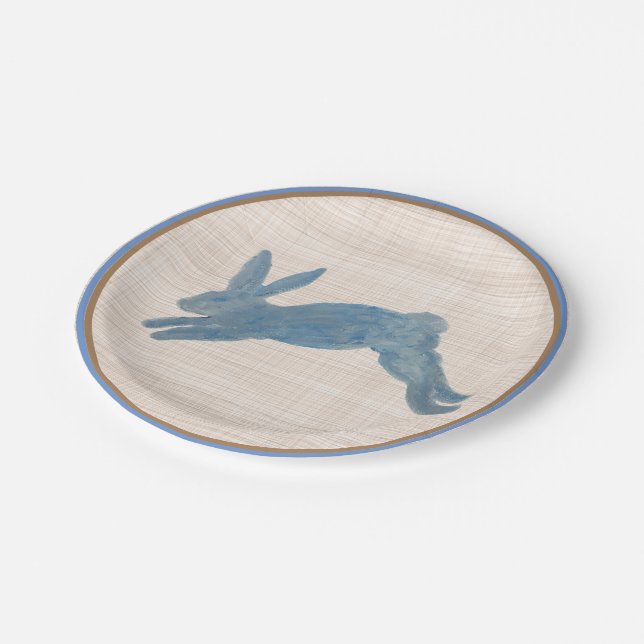 Blue French Country Bunny Rabbit Paper Plate (Angled)