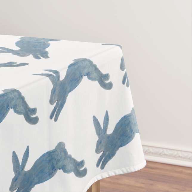 Blue French Country Bunny Rabbit Tablecloth (In Situ)