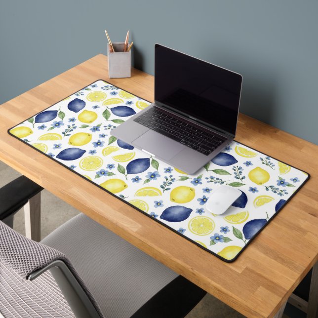 Blue French Country Lemon Pattern  Desk Mat (Office 2)