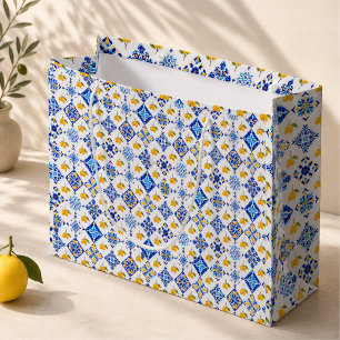 Blue French Country Lemon Pattern  Large Gift Bag