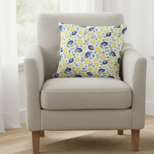 Blue French Country Lemon Pattern Throw Pillow