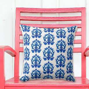 Blue French Country Pattern Throw Pillow