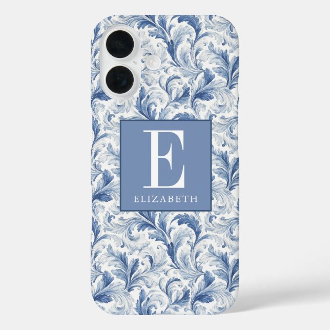 Blue French Country Toile Pattern Monogram Case-Mate iPhone Case (Back)