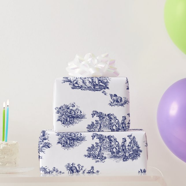 Blue French Country Toile Wrapping Paper (Party Gifts)