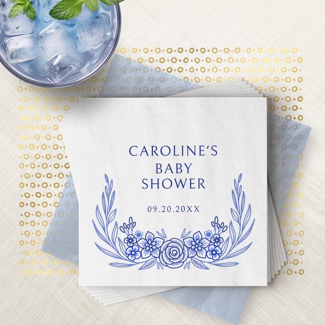 Blue French Floral Boy Baby Shower Napkin (Creator Uploaded)