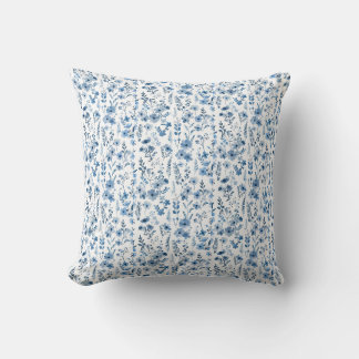 Blue French Floral Throw Pillow