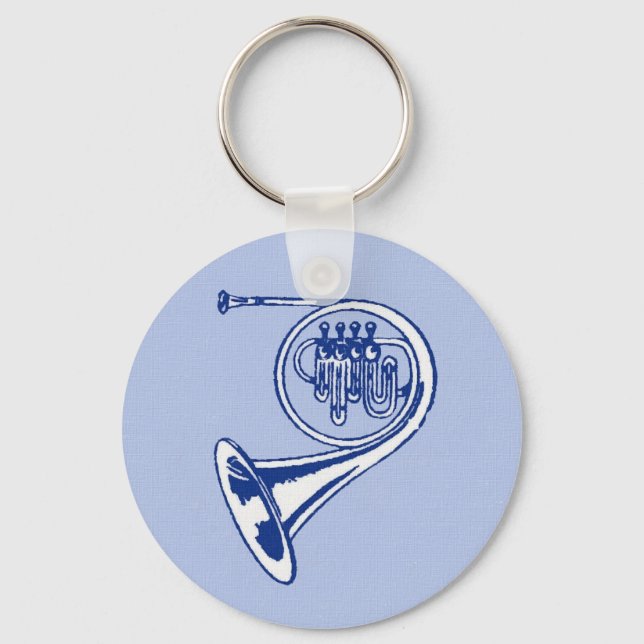 Blue French Horn Art Keychain (Front)