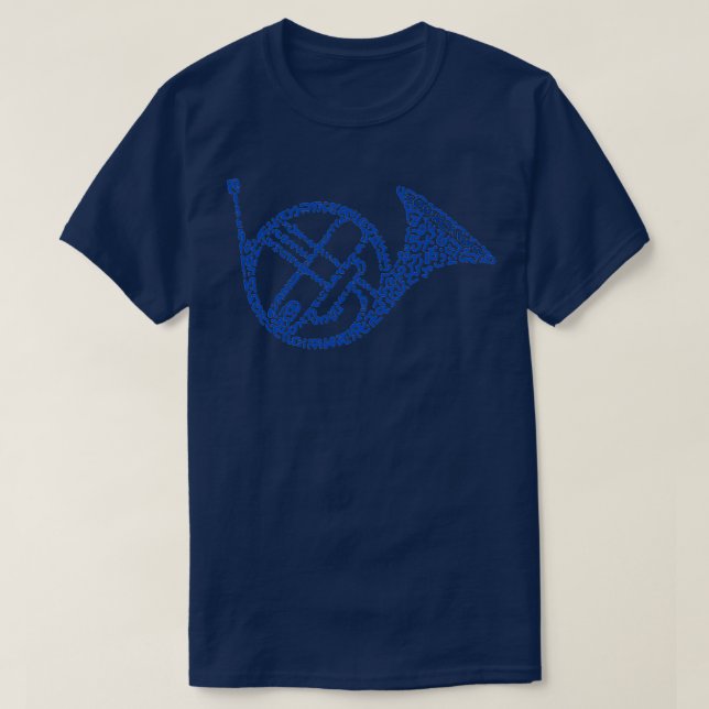 Blue French Horn  T-Shirt (Design Front)