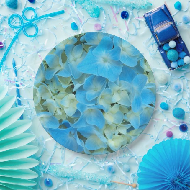 Blue French Hydrangea Floral Paper Plate (Party)