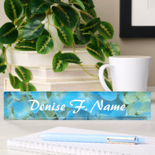 Blue French Hydrangea Personalized Floral Nameplate