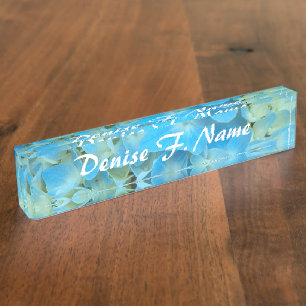 Blue French Hydrangea Personalized Floral Nameplate