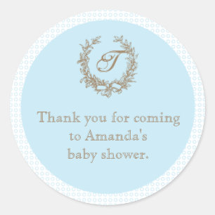 Blue French Monogram Baby Shower Favour Sticker